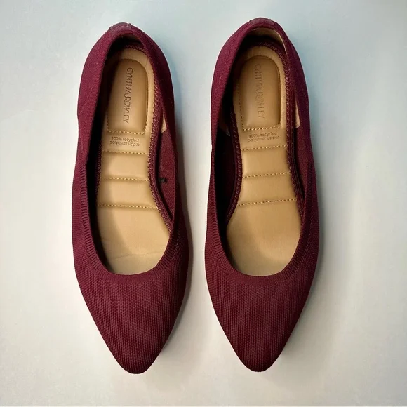 CYNTHIA ROWLEY Pointed Toe Knit Chelsea Slip In Burgundy Ballet Flat 9M - Picture 11 of 11